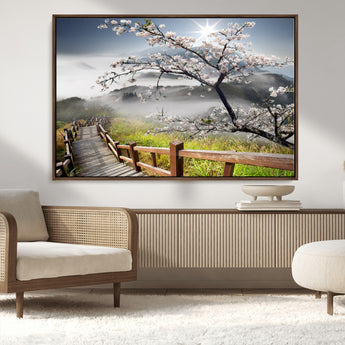 34632598CRY-MGV-CV-36X24-Sakura Cherry Blossom Pathway Canvas Wall Art – Tranquil Walk Through Blossoming Nature – Ready to Hang