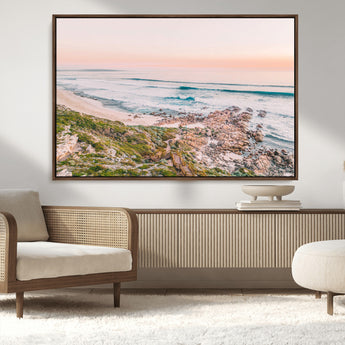 27332135-MGV-CV-36X24-Coastal Sunset Wall Art – Ocean Waves and Rocky Shore Canvas Print, Scenic Seaside Photography Decor for Bedroom, Living Room,