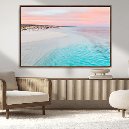 41613614-MGV-CV-36X24-Beach Sunset Wall Art – Pastel Ocean Canvas Print, Turquoise Water and Pink Sky Photography Decor for Bedroom, Living Room, Office