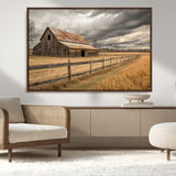 21991117-MGV-CV-36X24-Rustic Barn Wall Art – Weathered Farmhouse Canvas Print, Stormy Sky and Golden Field Photography Decor for Bedroom, Living Room,