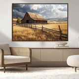 23718739-MGV-CV-36X24-Farmhouse Wall Art – Rustic Barn and Golden Wheat Field Canvas Print, Country Landscape Photography Decor for Bedroom, Living