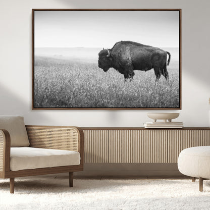 90861202-MGV-FC-36X24_Walnut-Black and White Bison Canvas Wall Art – Rustic American Buffalo Print, Western Wildlife Photography for Farmhouse, Cabin, Office