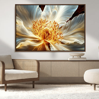 20862576-MGV-CV-36X24-Golden Abstract Flower Canvas Wall Art – Modern Botanical Bloom Print, Elegant Floral Artwork for Living Room, Bedroom, Office