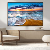 24077769-MGV-CV-36X24-Sunset Beach Wall Art – Ocean Waves Canvas Print, Golden Shoreline Photography Coastal Decor for Living Room, Bedroom, Office,