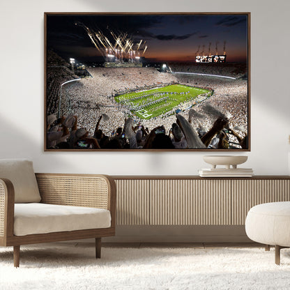 11221988-MGV-CV-36X24-Football Stadium Wall Art – Game Day Crowd with Fireworks, Sports Fan Photography Print, Stadium Decor for Man Cave, Bar, or