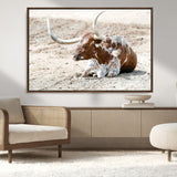 89096667-MGV-CV-36X24-Texas Longhorn Wall Art – Rustic Western Canvas Print, Cattle Photography Decor for Ranch House, Living Room, Office, Man Cave