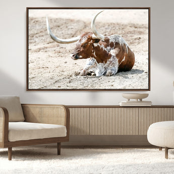 89096667-MGV-CV-36X24-Texas Longhorn Wall Art – Rustic Western Canvas Print, Cattle Photography Decor for Ranch House, Living Room, Office, Man Cave