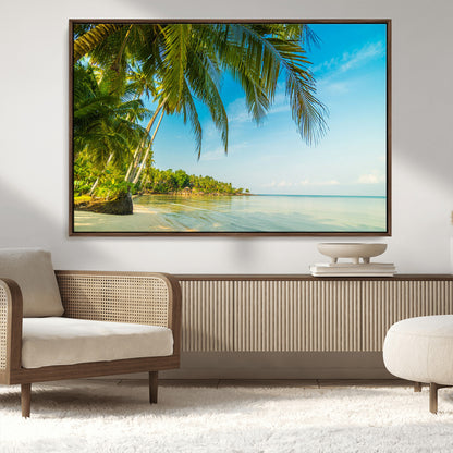65056721-MGV-CV-36X24-Tropical Beach Wall Art – Palm Tree Coastal Photography Print, Relaxing Ocean Paradise Landscape, Island Seascape Home or Office