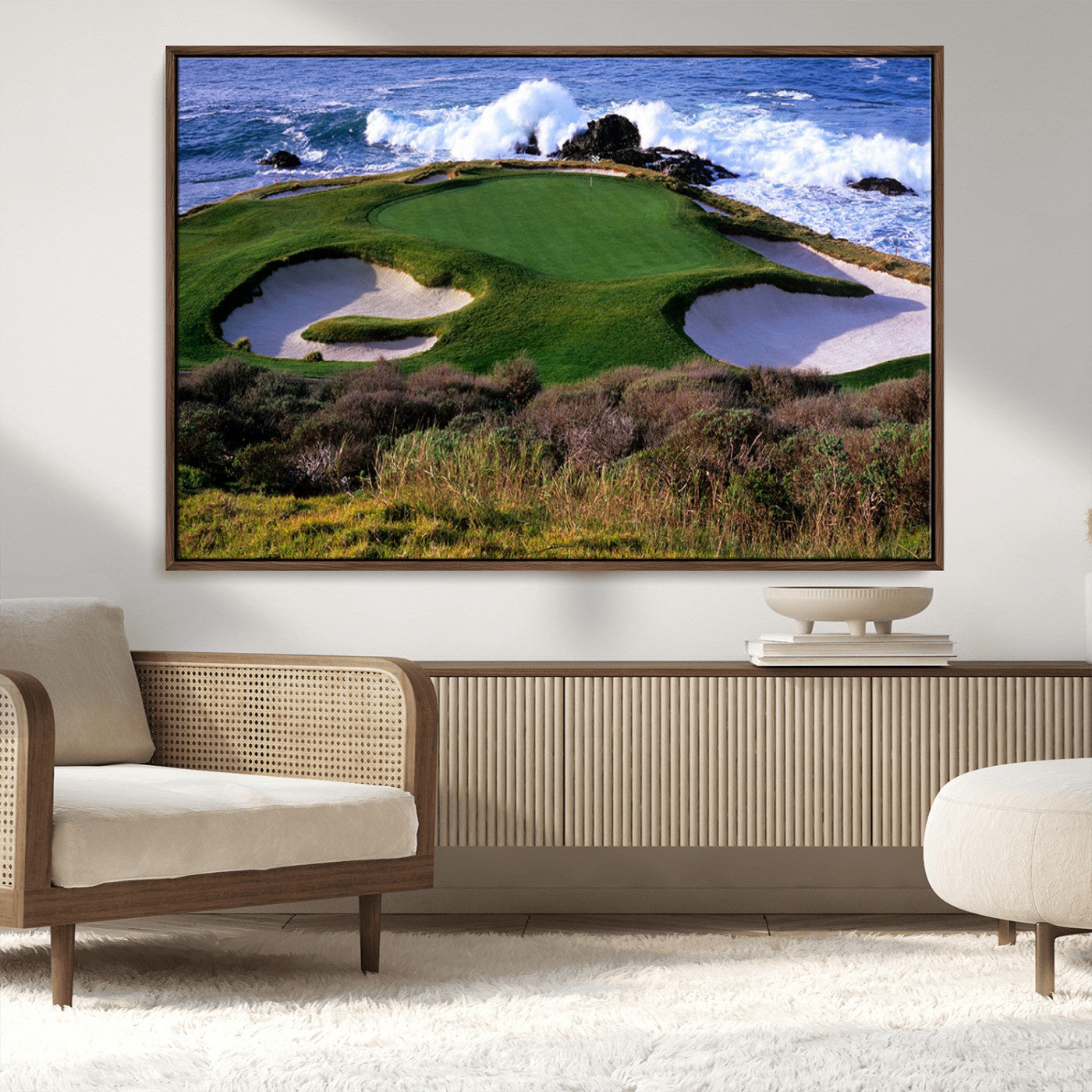 22776914-MGV-CV-36X24-Golf Course Wall Art – Oceanfront Green Canvas Print, Coastal Pebble Beach Photography Sports Decor for Living Room, Office, Man