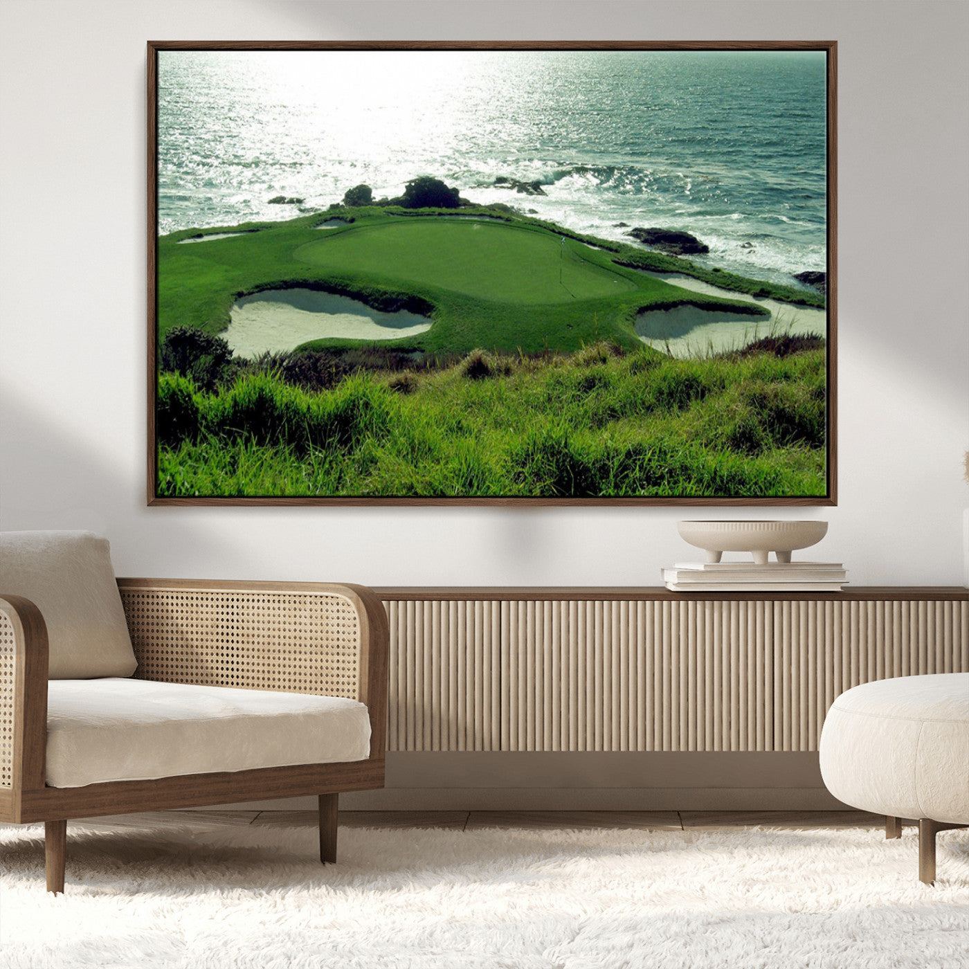 48473947-MGV-CV-36X24-Ocean Golf Course Wall Art – Panoramic Green Fairway Canvas Print, Coastal Golf Landscape Photography Sports Decor for Office, Man