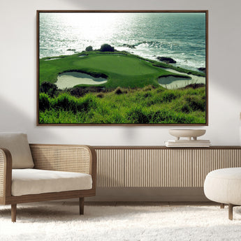 48473947-MGV-CV-36X24-Ocean Golf Course Wall Art – Panoramic Green Fairway Canvas Print, Coastal Golf Landscape Photography Sports Decor for Office, Man