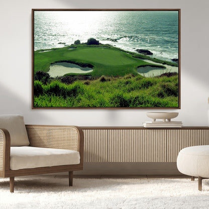 48473947-MGV-CV-36X24-Ocean Golf Course Wall Art – Panoramic Green Fairway Canvas Print, Coastal Golf Landscape Photography Sports Decor for Office, Man