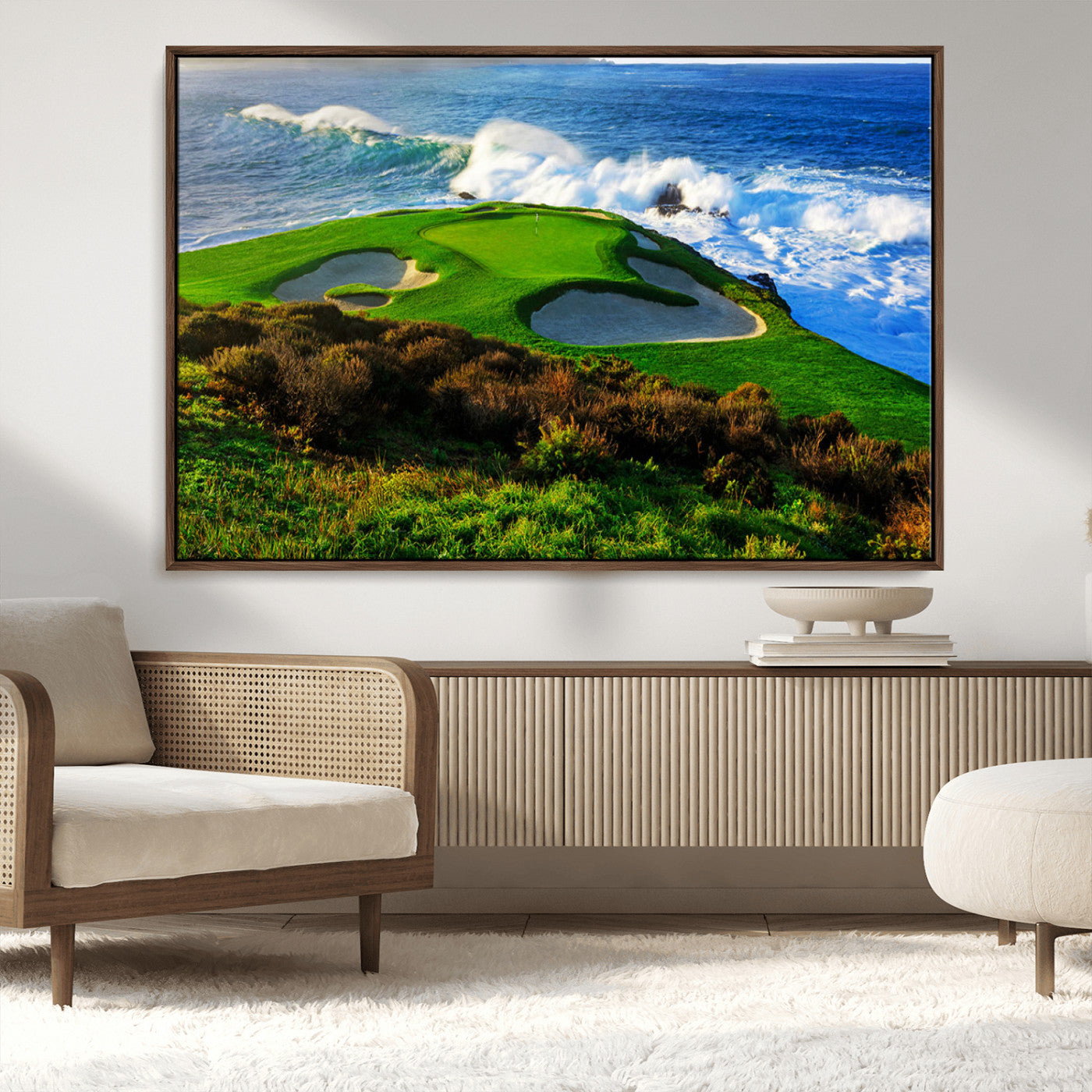 34181847-MGV-CV-36X24-Coastal Golf Course Wall Art – Panoramic Ocean Fairway Canvas Print, Scenic Sports Photography Decor for Office, Man Cave, Living