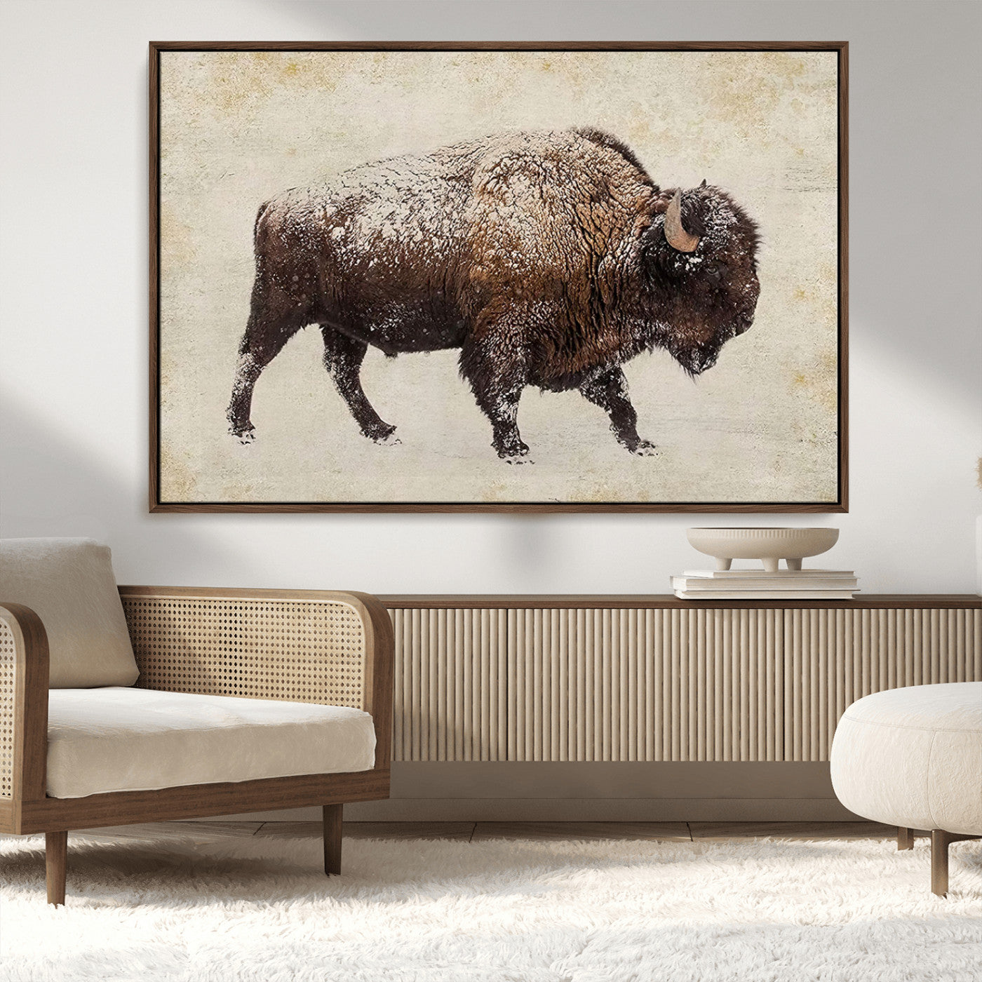 54810031-MGV-CV-36X24-Western Wall Art – Snow Covered Bison Canvas Print, Rustic Wildlife Photography Decor for Bedroom, Living Room, Office, Lodge,