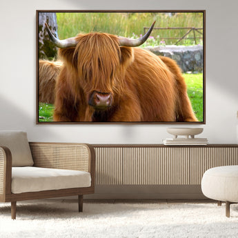 68411138-MGV-CV-36X24-Farmhouse Wall Art – Highland Cow Canvas Print, Rustic Country Cattle Photography Decor for Bedroom, Living Room, Office, Ranch,