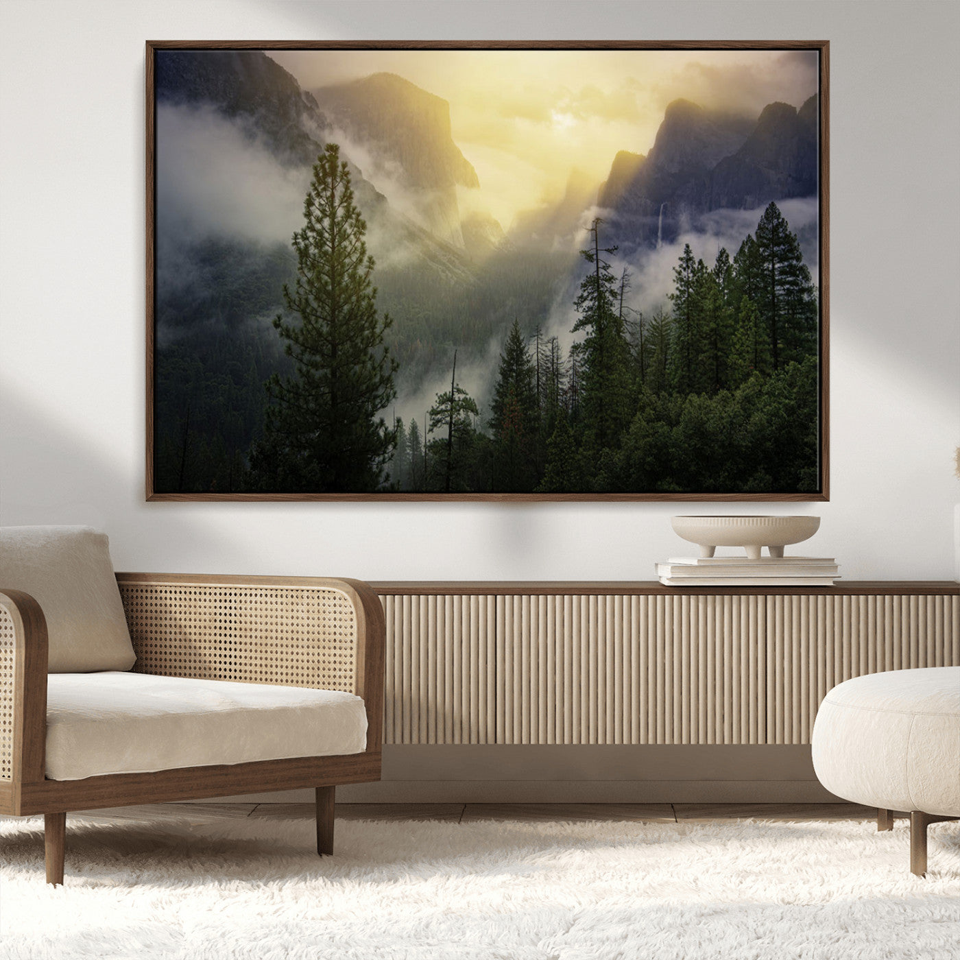 38316884-MGV-CV-36X24-Landscape Wall Art – Misty Mountain Valley Canvas Print, Scenic Pine Forest and Sunrise Photography Decor for Bedroom, Living