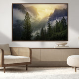 38316884-MGV-CV-36X24-Landscape Wall Art – Misty Mountain Valley Canvas Print, Scenic Pine Forest and Sunrise Photography Decor for Bedroom, Living