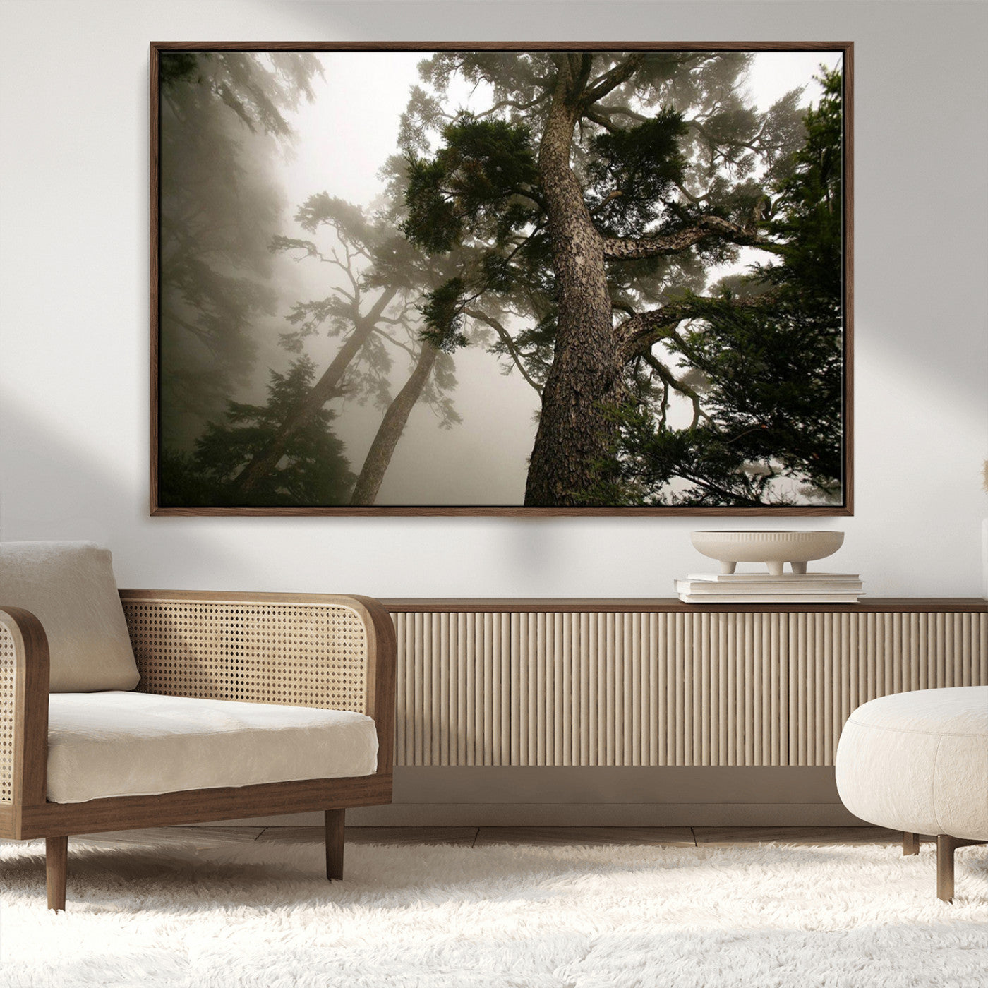 87969493-MGV-CV-36X24-Forest Wall Art – Misty Tall Trees Canvas Print, Dramatic Woodland Photography Decor for Bedroom, Living Room, Office, Cabin,