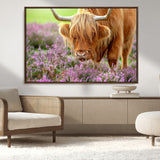 64069351-MGV-CV-36X24-Farmhouse Wall Art – Highland Cow in Wildflowers Canvas Print, Rustic Country Cattle Photography Decor for Bedroom, Living Room,