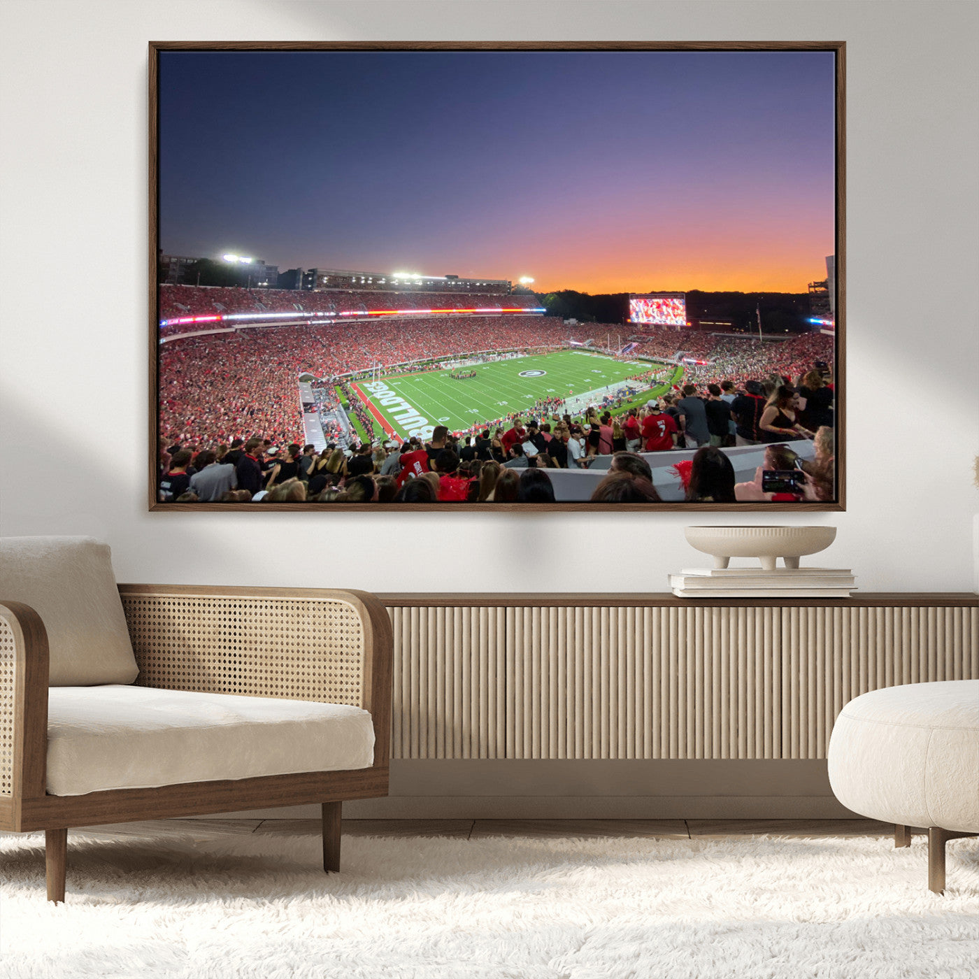 25139565-MGV-CV-36X24-Sanford Stadium Wall Art – Georgia Bulldogs Football Sunset Panorama Canvas Print, College Game Day Decor for Man Cave, Bar, or