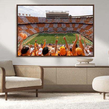 76011417-MGV-CV-36X24-Tennessee Volunteers Wall Art – Neyland Stadium Checkerboard Crowd Canvas Print, Vols Football Game Day Fan Perspective Sports