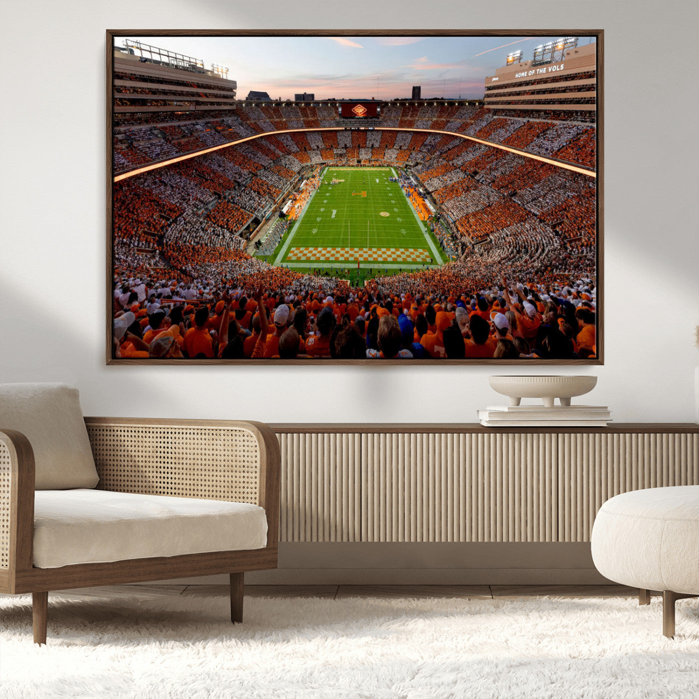 37160229-MGV-CV-36X24-Neyland Stadium Wall Art – Panoramic Tennessee Volunteers Sunset Canvas Print, Checkerboard Crowd Football Game Day Decor for