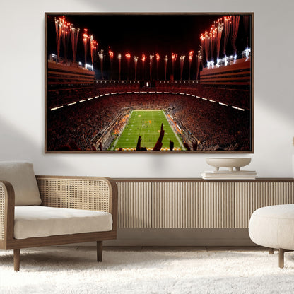 73358115-MGV-CV-36X24-Neyland Stadium Wall Art – Panoramic Tennessee Volunteers Night Game Canvas Print, Fireworks Football Celebration Sports Decor for
