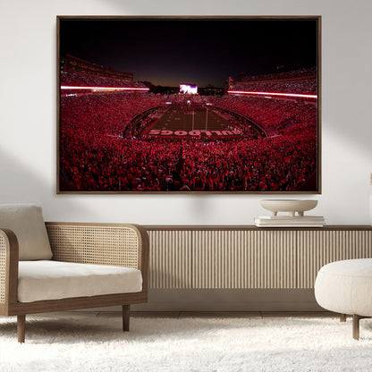 38331045-MGV-CV-36X24-Sanford Stadium Wall Art – Panoramic Georgia Bulldogs Red Light Game Football Canvas Print, Night Crowd Sports Decor for Office,