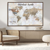 30792405-MGV-CV-36X24-Personalized World Map Wall Art – Rustic Beige Adventure Travel Map with Custom Couple Names, Vintage Wall Decor for Home or