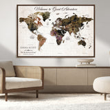 33631532-MGV-CV-36X24-Personalized World Map Wall Art – Dark Vintage Adventure Travel Map with Custom Names, Rustic Wall Decor for Couples, Home or