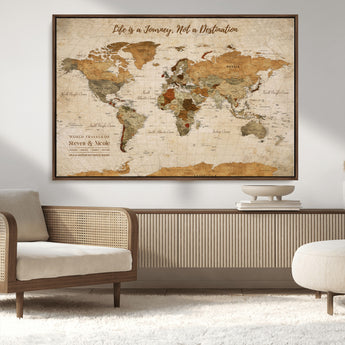 75179116-MGV-CV-36X24-Personalized World Map Wall Art – Rustic Vintage Travel Map with Custom Names, Inspirational Adventure Décor for Couples, Families