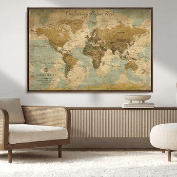54795344-MGV-CV-36X24-Personalized World Map Wall Art – Vintage Adventure Travel Map with Custom Names, Rustic Wall Décor for Couples, Families