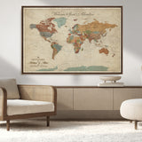 43497401-MGV-CV-36X24-Personalized World Map Wall Art – Vintage Rustic Adventure Travel Map with Custom Couple Names, Welcome to Great Adventure Wall