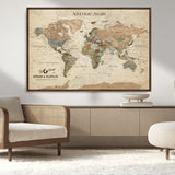 62766900-MGV-CV-36X24-Personalized World Map Wall Art – Antique Parchment Adventure Travel Map with Custom Couple Names, Rustic Wall Decor for Home,