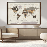 40679469-MGV-CV-36X24-Personalized World Map Wall Art – Neutral Tones Adventure Travel Map with Custom Family Names, Rustic Wall Decor for Living Room