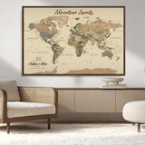 53442996-MGV-CV-36X24-Personalized World Map Wall Art – Adventure Awaits Vintage Travel Map with Custom Couple Names, Rustic Wall Decor for Home,