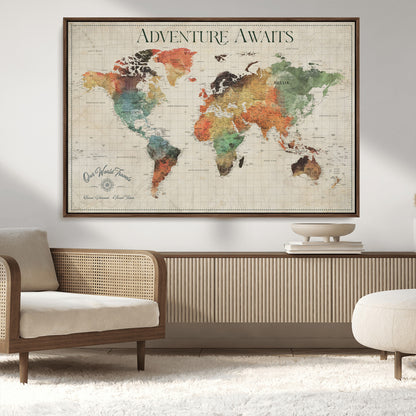 24737989-MGV-CV-36X24-Personalized World Map Wall Art – Colorful Vintage Adventure Travel Map with Custom Names, Unique Wall Decor for Couples,