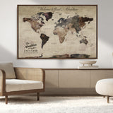 78610079-MGV-CV-36X24-Personalized World Map Wall Art – Vintage Rustic Travel Map with Custom Family Name, Adventure Wall Decor for Home, Family Gift or
