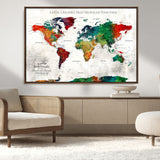 95876117-MGV-CV-36X24-Personalized World Map Wall Art – Colorful Watercolor Travel Map with Custom Names, Romantic Wall Decor for Couples, Wedding or