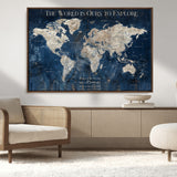 16933330-MGV-CV-36X24-Personalized World Map Wall Art – Navy Blue Vintage Travel Map with Custom Names, Anniversary Gift for Couples Romantic Adventure
