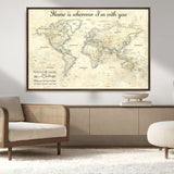 35009043-MGV-CV-36X24-Personalized World Map Wall Art – Vintage Beige Travel Map with Custom Names and Date, Romantic Anniversary Gift for Couples Home