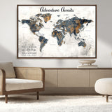 11751559-MGV-CV-36X24-Personalized World Map Wall Art – Elegant Adventure Travel Tracker Map for Couples & Families, Push Pin Canvas Poster Decor for Home, Office