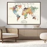 10311652-MGV-CV-36X24-Personalized World Map Wall Art - Watercolor Travel Map with Custom Names Minimalist Design for Couples&Families - Decor for Home,