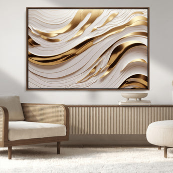 41237-MGV-CV-36X24-Gold Waves Wall Art Canvas Print, Framed Elegant Flow Art Picture Print, Luxury Layers Perfect Minimal Luxe Decor Artwork