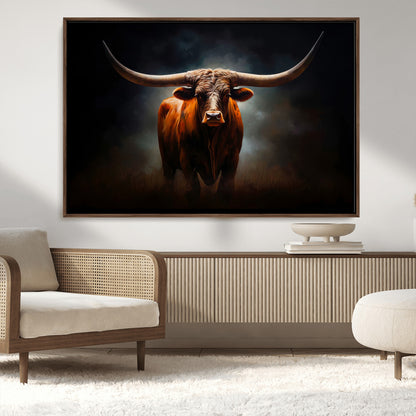 12484-MGV-CV-36X24-Texas Longhorn Wall Art Canvas Print, Framed Western Bull Art Picture Print, Moody Cattle Perfect Moody Western Decor Artwork