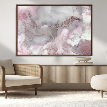 16416-MGV-CV-36X24-Blush Marble Wall Art Canvas Print, Framed Rose Gold Art Picture Print, Pink Cloudy Perfect Modern Glam Decor Artwork
