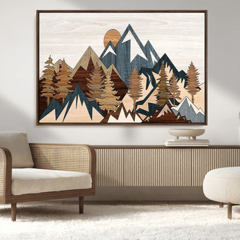 80300-MGV-CV-36X24-Geometric Mountains Wall Art Canvas Print, Framed Stylized Trees Art Picture Print, Graphic Forest Perfect Rustic Abstract Decor
