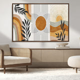 32359-MGV-FC-36X24_Walnut-Modern Sun Wall Art Canvas Print, Framed Retro Horizon Art Picture Print, Sunburst Design Perfect Mid Century Boho Decor Artwork