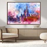 15129-MGV-FC-36X24_Walnut-Disney Castle Wall Art Canvas Print, Framed Cinderella Palace Art Picture Print, Fantasy Kingdom Perfect Whimsical Fairytale Decor