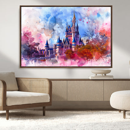15129-MGV-FC-36X24_Walnut-Disney Castle Wall Art Canvas Print, Framed Cinderella Palace Art Picture Print, Fantasy Kingdom Perfect Whimsical Fairytale Decor